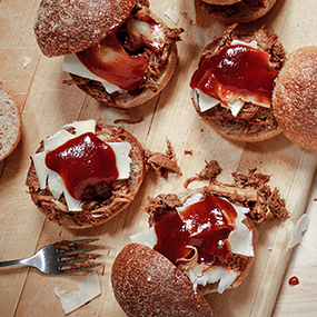 BBQ Pulled Pork Mini-Sliders with Aged Cheddar